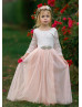 Ivory Lace Blush Pink Tulle V Back Wedding Flower Girl Dress Ivory Lace Blush Pink Tulle V Back Wedding Flower Girl Dress